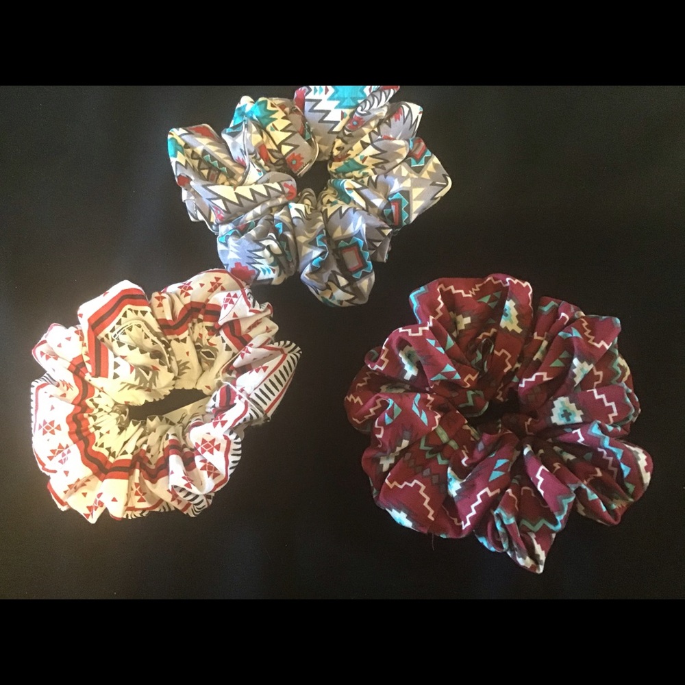 3 small southwestern hand crafted hair scrunches